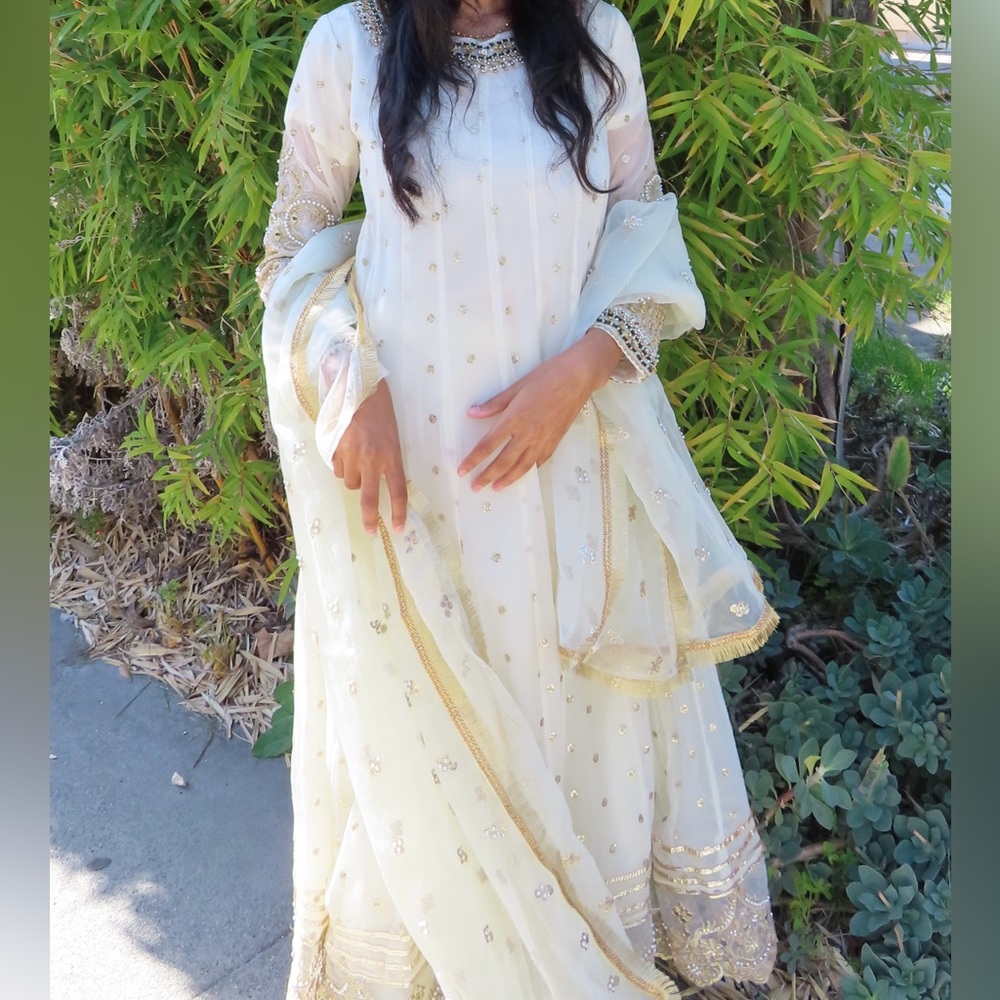 Pakistani Cream Embellished anarkali